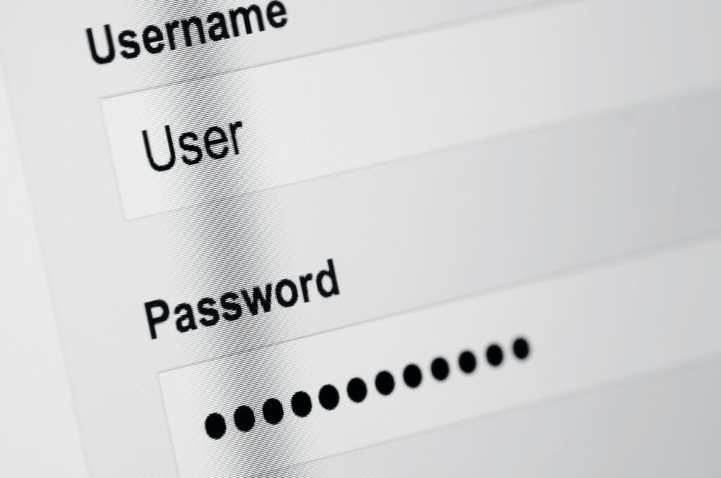 Bildschirm mit Username und Passwort