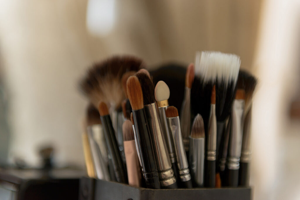 Make-up-Pinsel sind in einer Box aneinandergeschlichtet