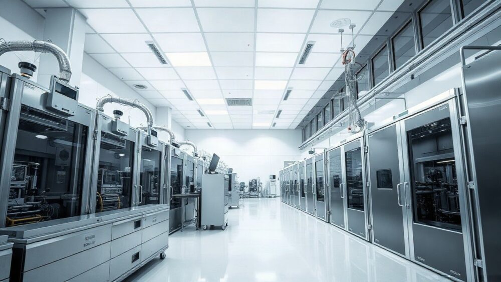 Reinraum mit Halbleiter-Fertigungstechnik, passend zur neuen ASML Prognose für den Chipmarkt – Symbolbild, KI-erzeugt