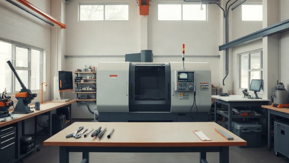 Eine stille Werkhalle mit ungenutzter Maschine zeigt die gedämpfte Mittelstand Konjunktur im Herbst 2026 – Symbolbild, KI-erzeugt